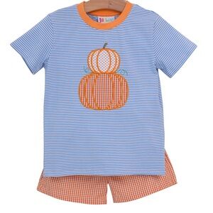 Jellybean by Smocked Candy - WORN ONCE - Pumpkin Stack Short Set - Boys size 5